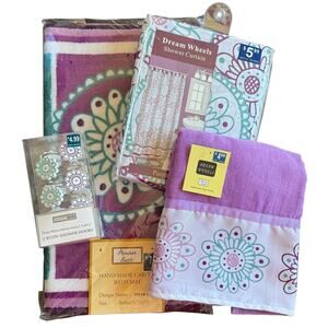 Popular Bath Dream Wheels Set Shower Curtain Towel Hooks Mat